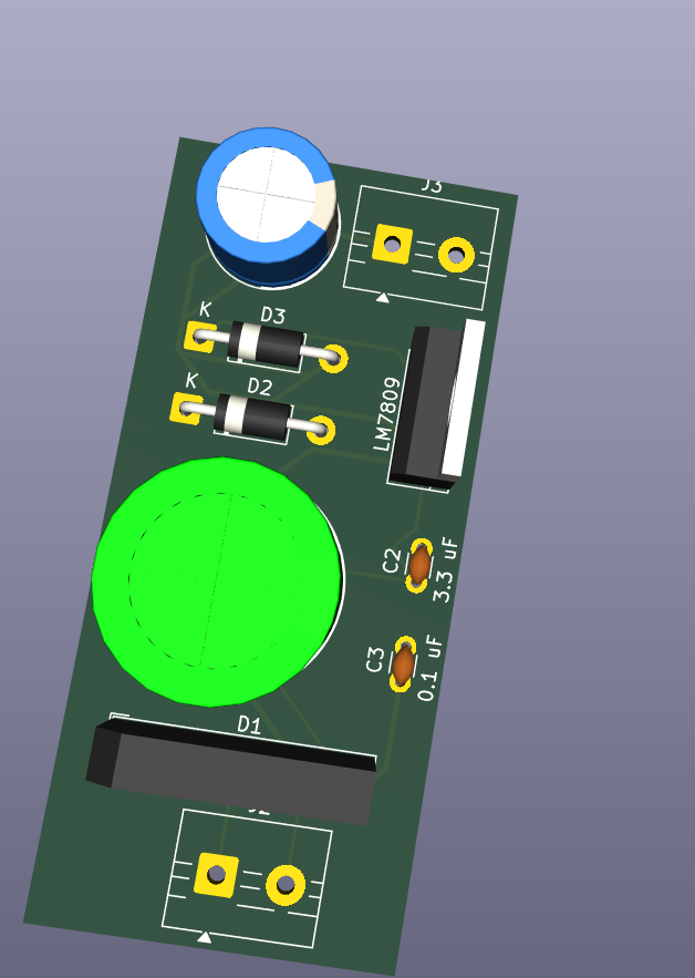 Schema PCB 3D del circuito diviso in tre parti